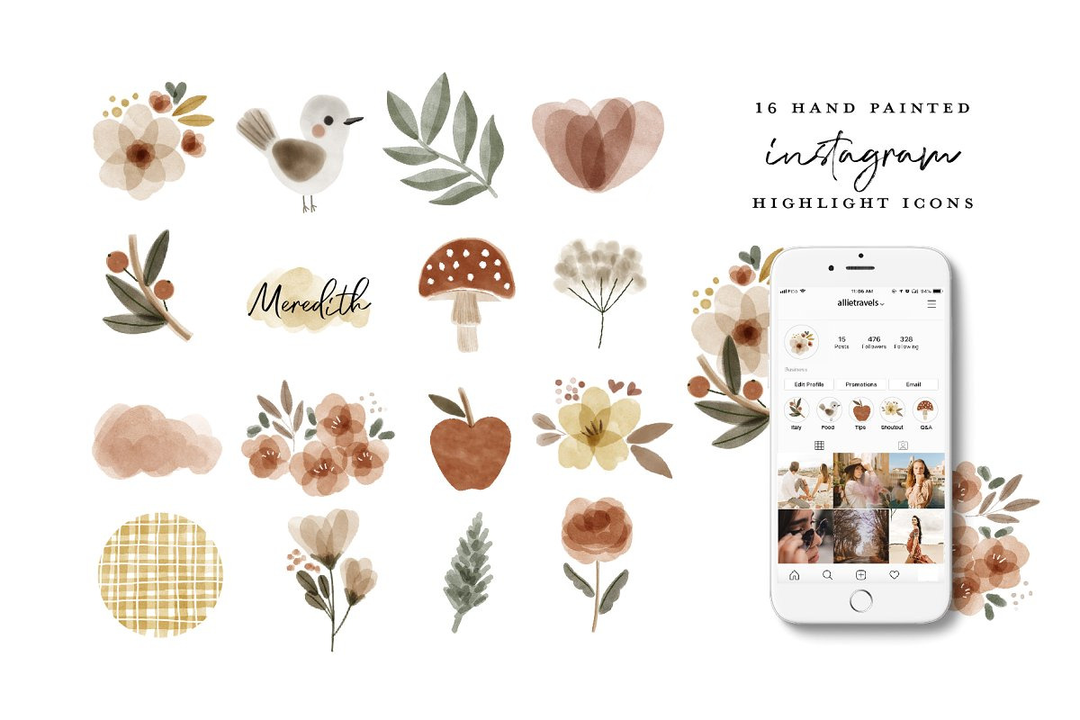 64 Watercolor Instagram Highlight, an Animal Illustration by beatriceviyiwi (Photo 3 of 5)
