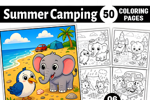 Summer Camping Bold Easy Coloring, a Seasonal Illustration by Ink Gallery
