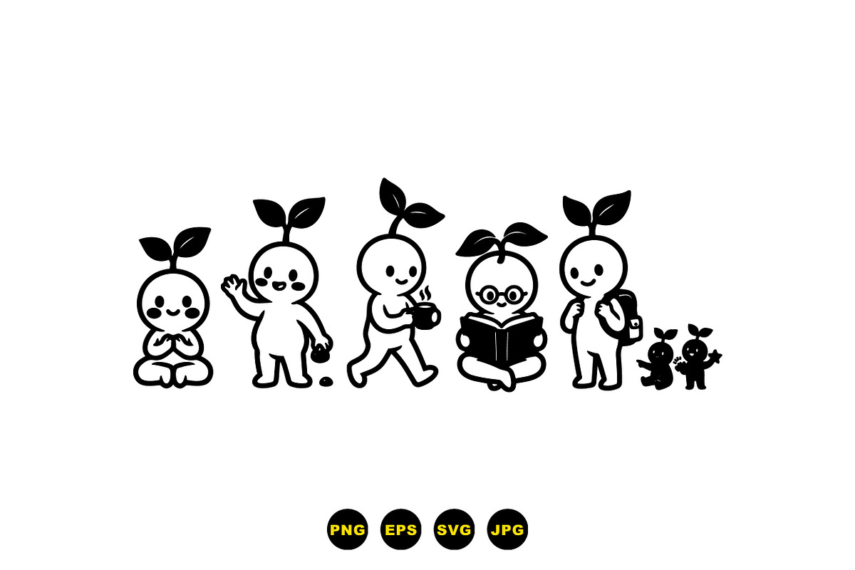 Sprout Character Clipart Pack, an Illustration by designvectx