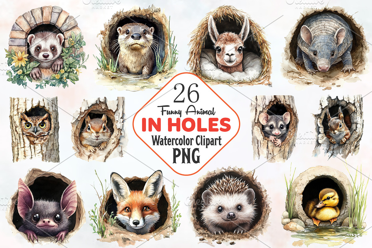 Funny Animals in Hole Clipart, an Illustration by RobertsArt (Photo 1 of 7)