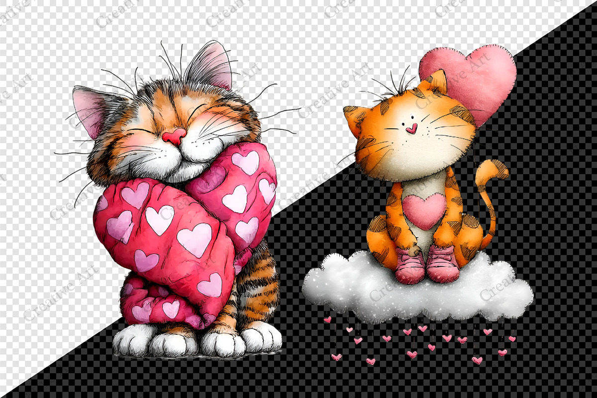 Whimsical Valentine Cat Clipart Bund, an Illustration by Creative Art (Photo 8 of 9)