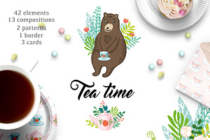 Tea time. Lovely vector set.