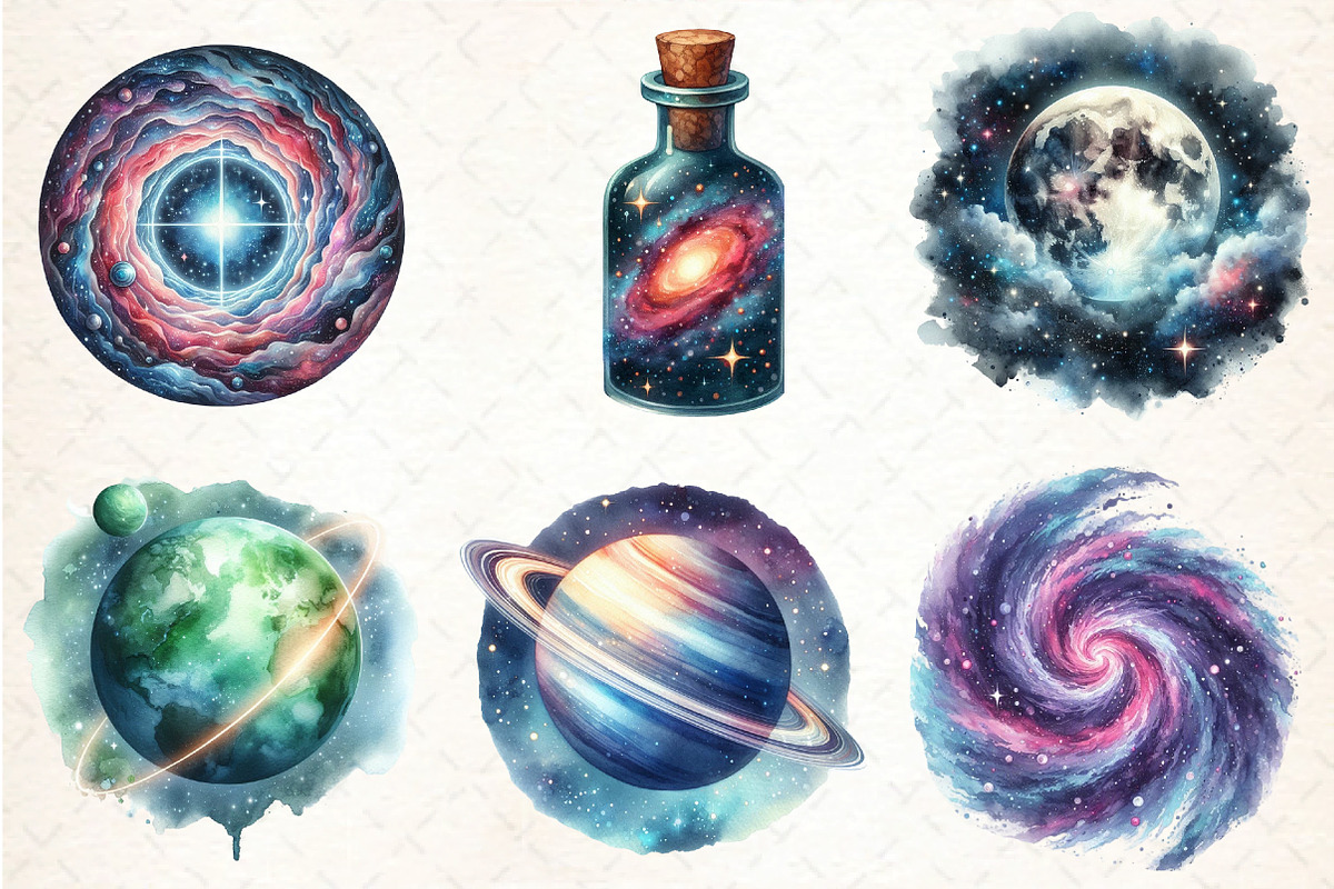 Watercolor Universe Clipart, an Illustration by DreamCafeArt (Photo 3 of 7)