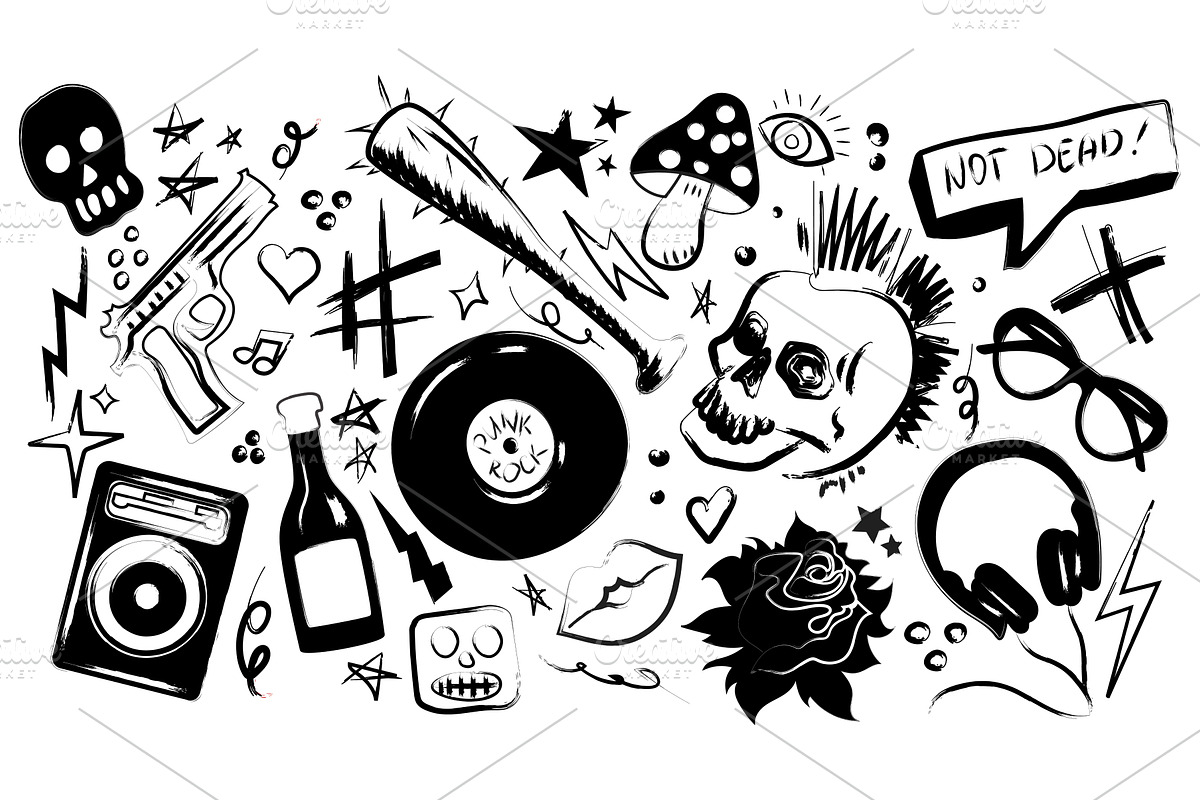 Rebellious punk rock doodle elements, an Object Illustration by art PVP - market