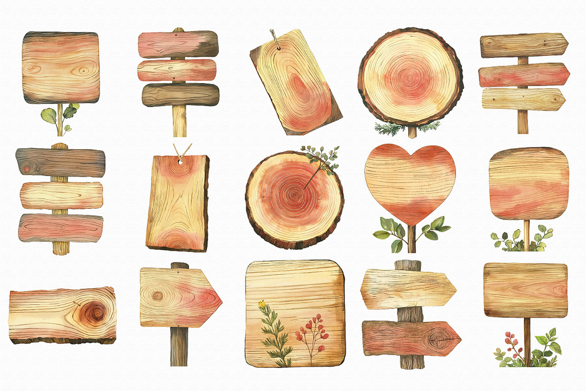 Watercolor wooden flowers clipart PN, an Illustration by Libby Wishes (Photo 7 of 7)