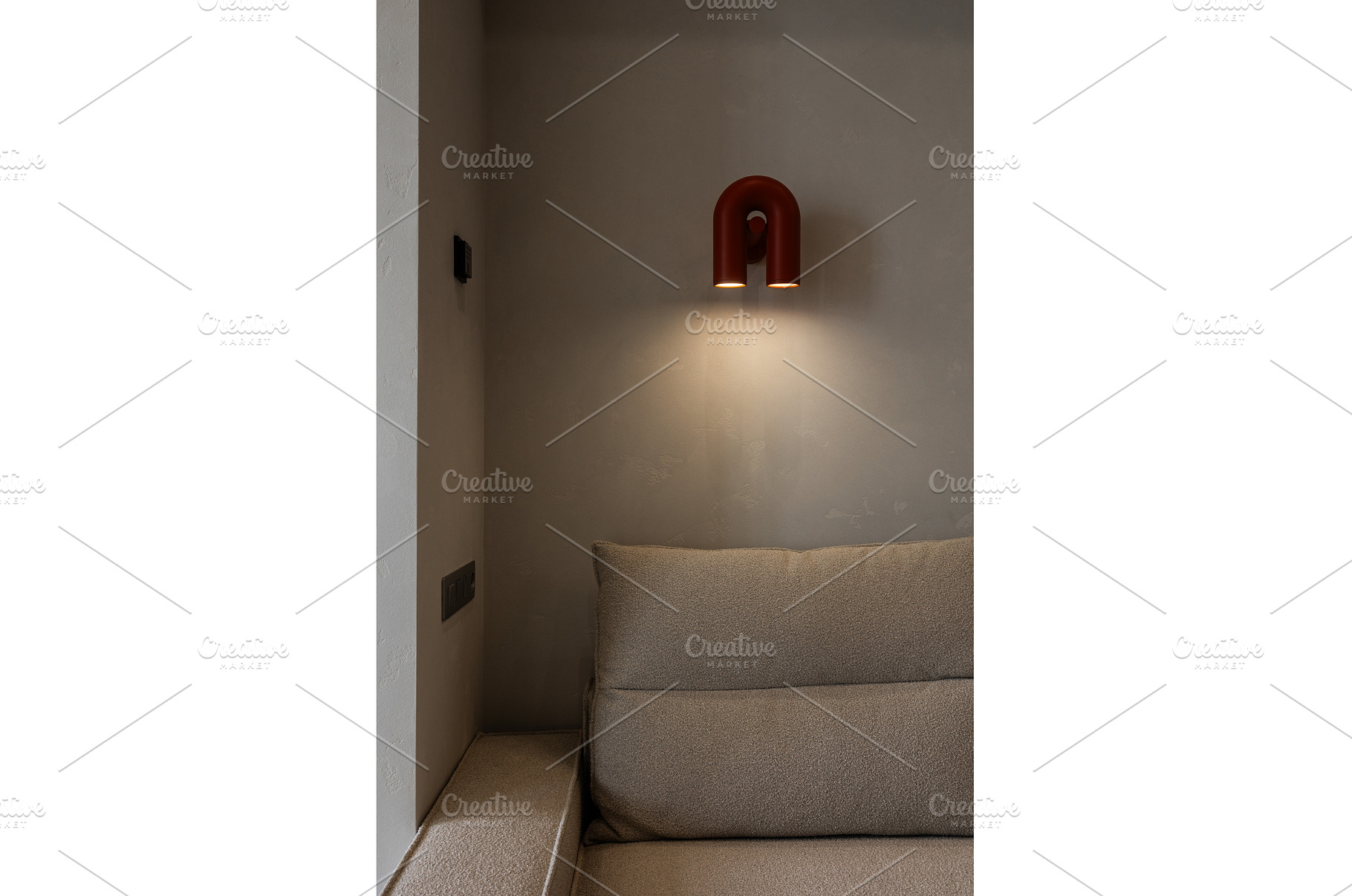 Cozy sofa corner with red wall light, an Architecture Photo by wip3out