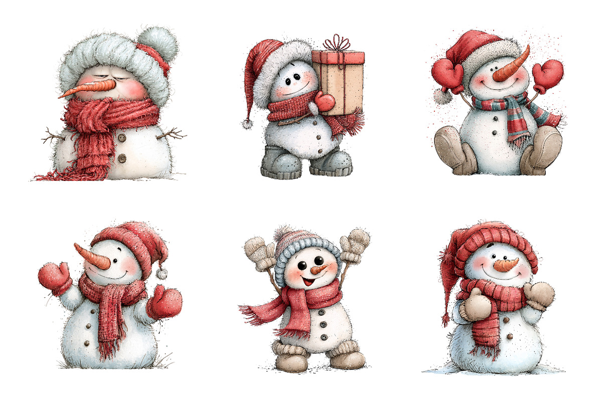 Funny Christmas Snowman PNG Bundle, a Work Illustration by SinaCreation (Photo 2 of 6)