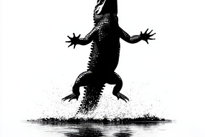 Alligator leaping from water black a, an Animal Photo by Pixeness Studio