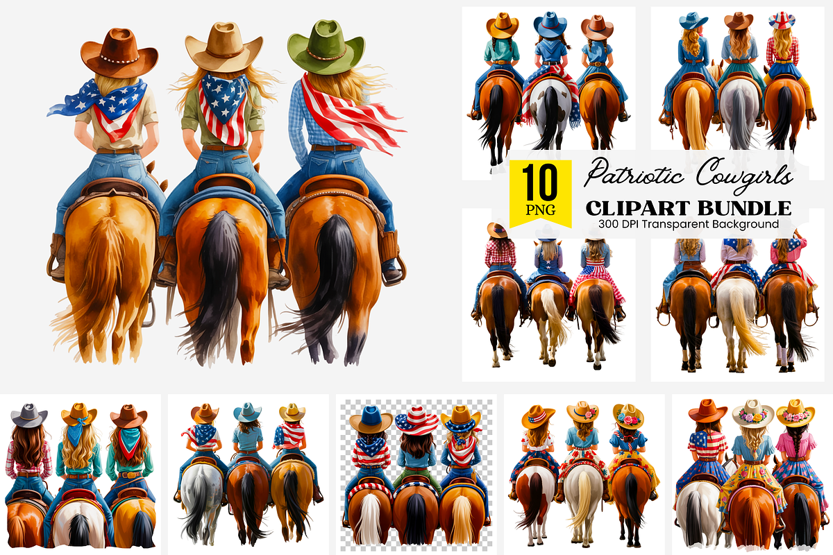10 Patriotic Cowgirls PNG Clipart, a Graphic by Clipart Bloom (Photo 1 of 11)