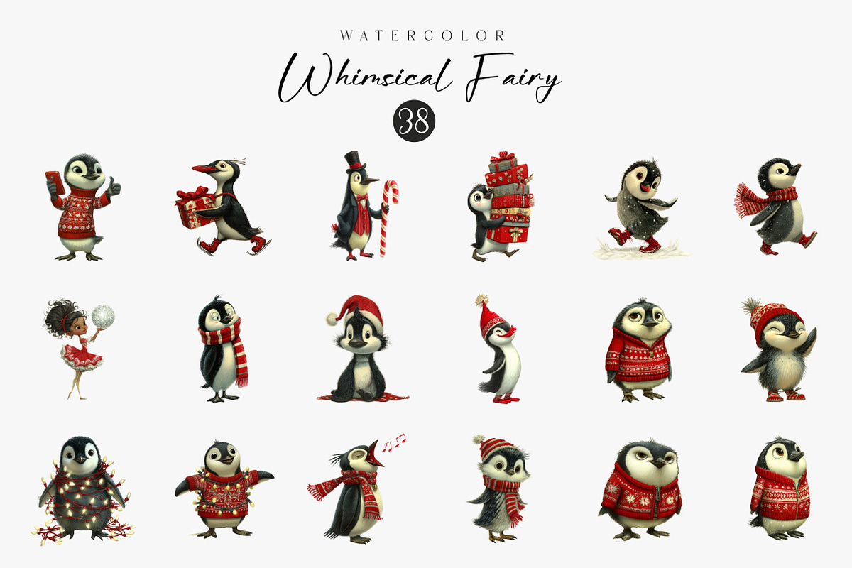 Christmas Penguin Clipart, an Illustration by CreationArt (Photo 2 of 5)