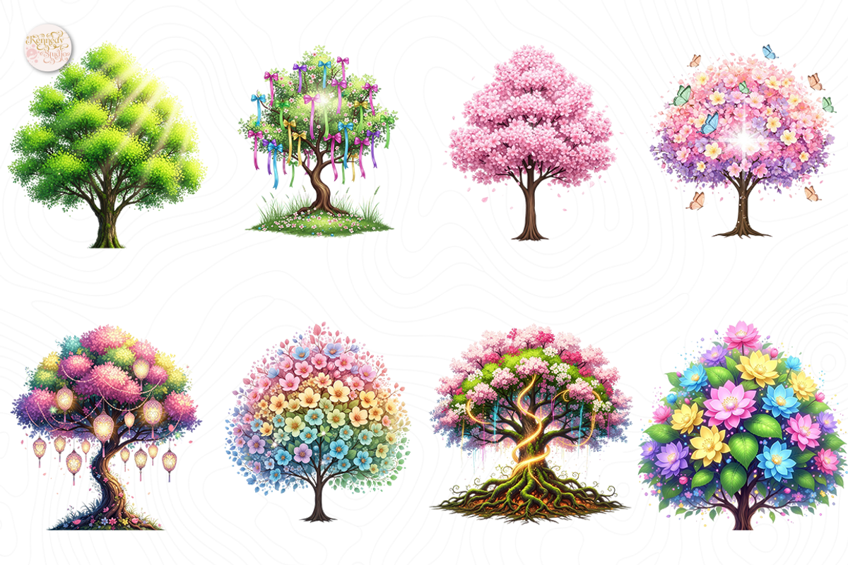 Happy Spring Tree Clipart - Pink., an Illustration by KennedyStudio (Photo 2 of 5)