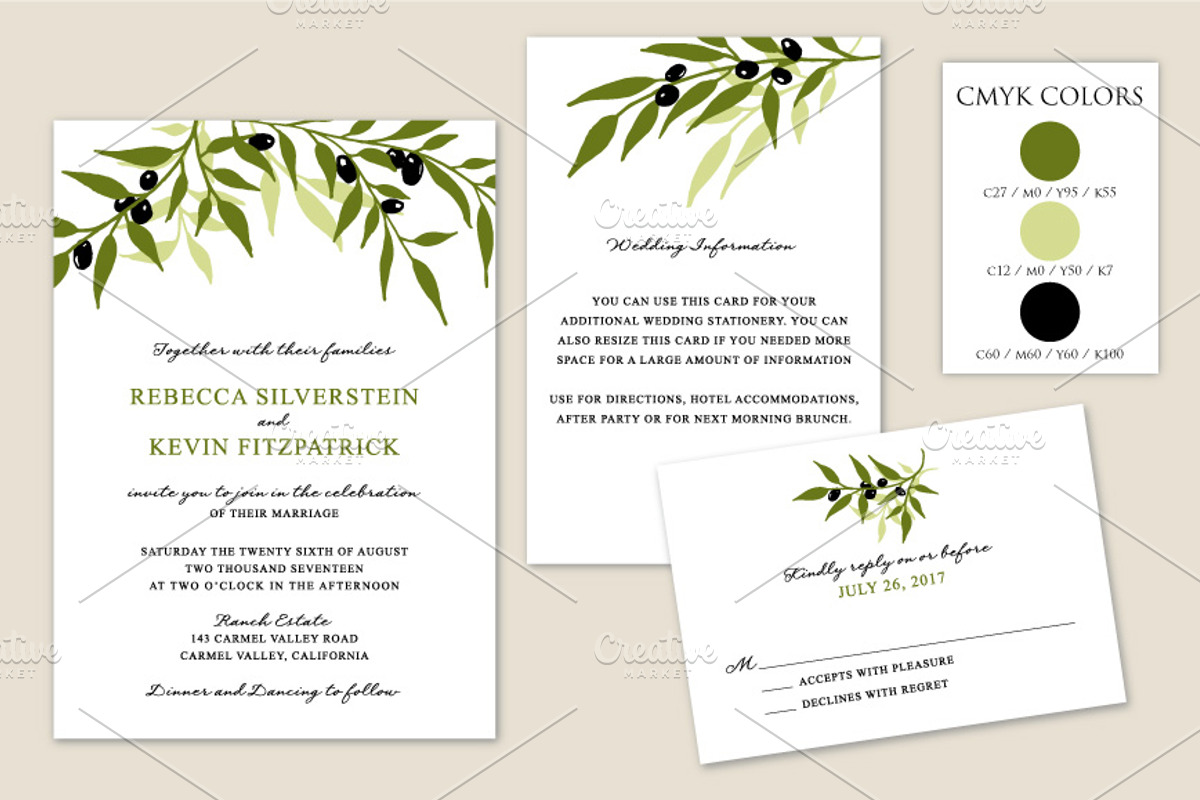 Olive Branch Wedding Collection, an Invitation Template by La Bella Rue (Photo 2 of 3)