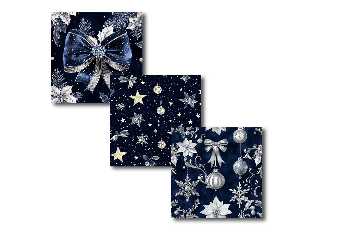 Navy Christmas Bows Digital Paper, a Pattern Graphic by SinaCreation (Photo 4 of 5)