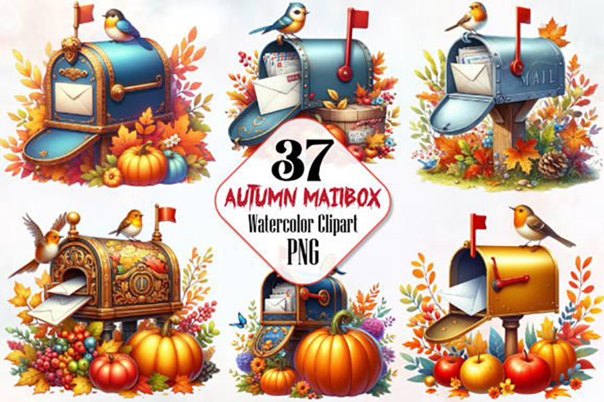 Autumn Mailbox Sublimation Clipart, an Animal Illustration by LaijuAkter (Photo 1 of 3)