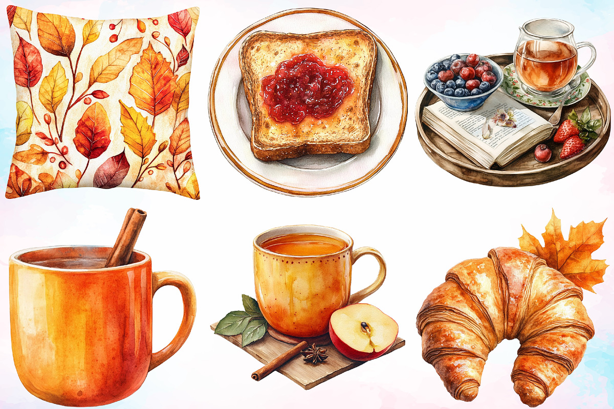Watercolor Morning Fall Clipart PNG, an Illustration by Canvas Craft (Photo 2 of 3)