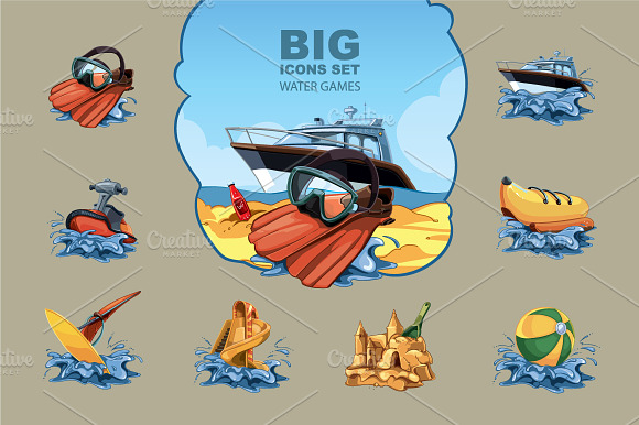 Water Games. Big Icon Set
