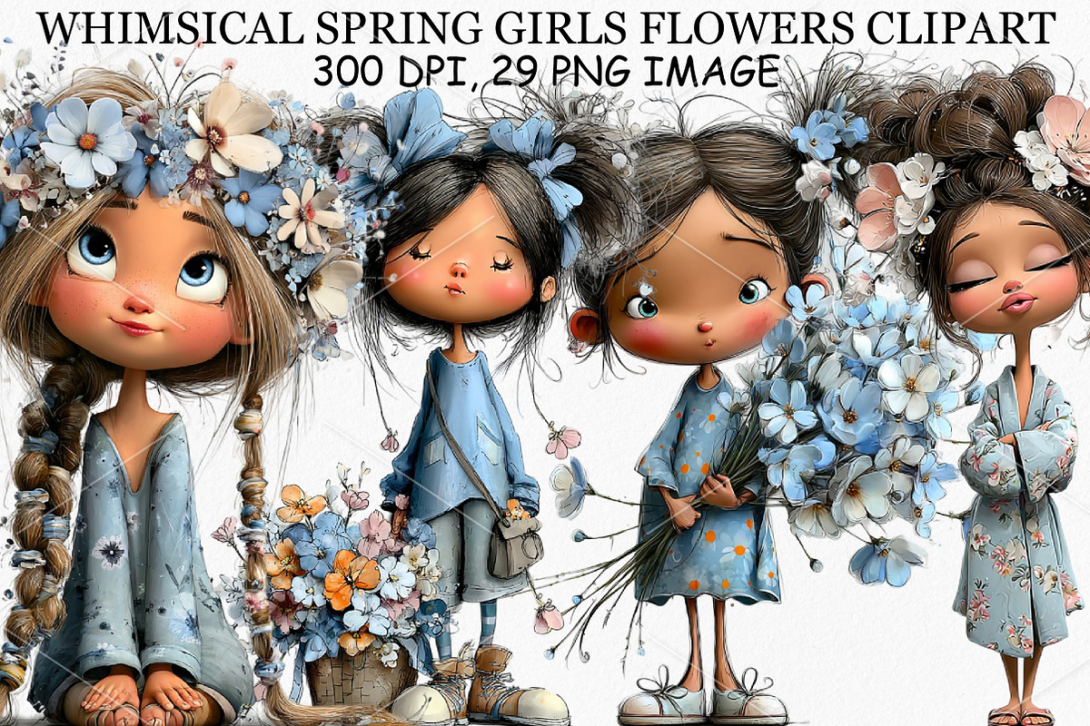 Whimsical Spring Girls Flowers PNG, an Illustration by Canvas Craft (Photo 1 of 7)