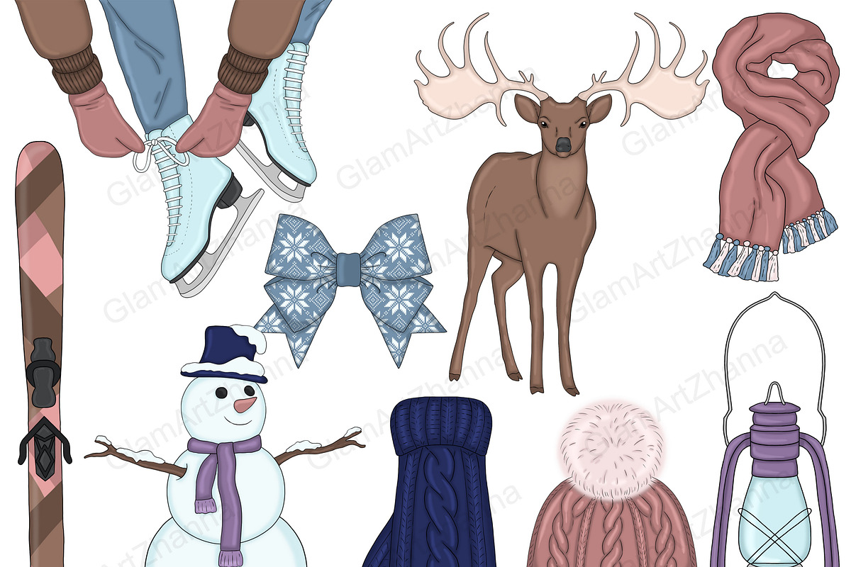 Winter Cabin Clipart, a Seasonal Illustration by GlamArtZhanna (Photo 3 of 5)