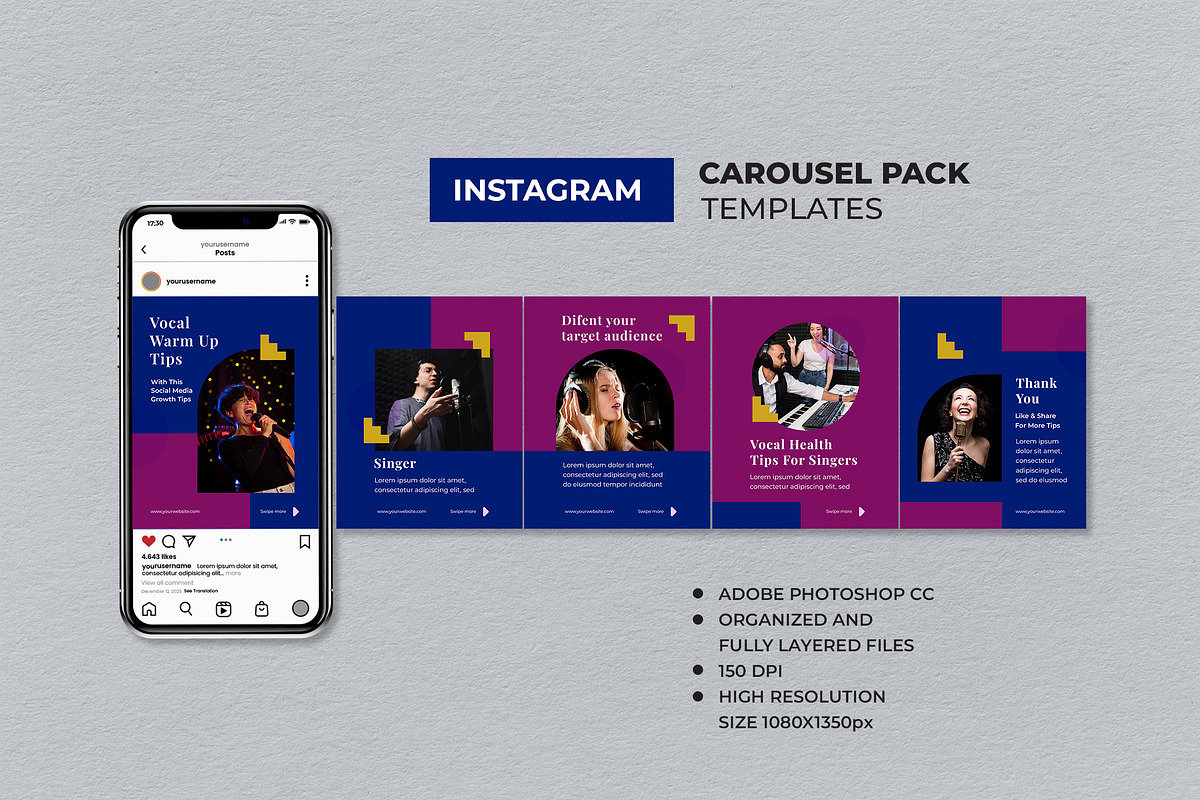Blue Music Record Instagram Carousel, a Social Media Template by UICreative (Photo 1 of 4)