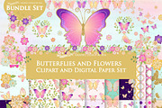 Butterflies and Flowers Gold Glitter, an Illustration by Mia's Graphic Design (Thumbnail 1 of 11)