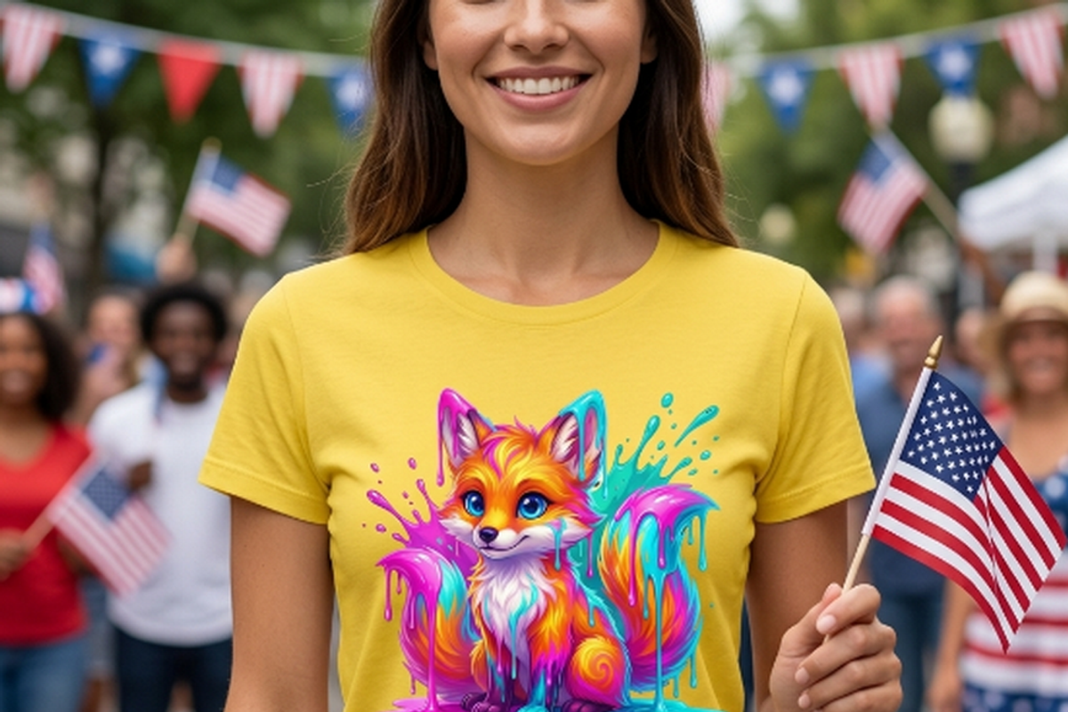 Cute Rainbow Paint Drip Fox, a Shirt Mockup by Vector Stall (Photo 1 of 15)