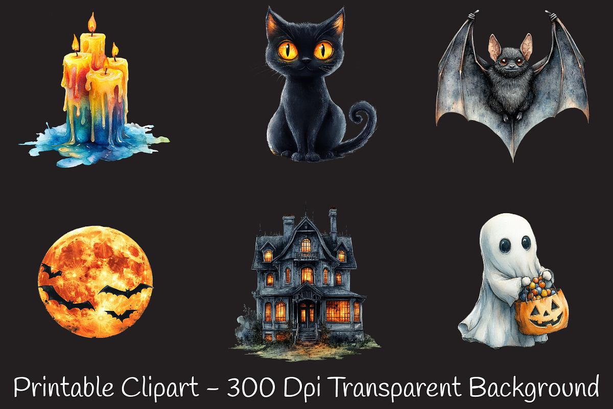 Massive Halloween Watercolor PNG Set, an Illustration by RobertsArt (Photo 5 of 7)