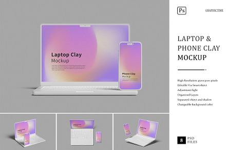 Laptop & Phone Clay Mockup
