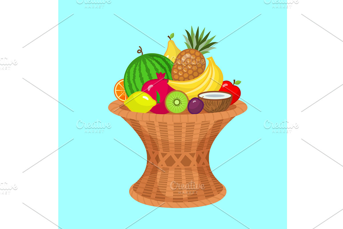 Fruits in basket. different healthy, a Food Illustration by Onyx