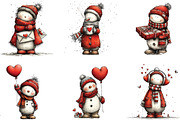 Whimsical Snowman Valentine Clipart, an Illustration by CraftArtStudio (Thumbnail 3 of 6)