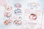 Sweet dreams watercolor collection, an Animal Illustration by Peace ART (Thumbnail 1 of 17)