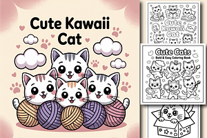 Cute Kawaii Cat Coloring Pages-Book, an Animal Illustration by Design Zone