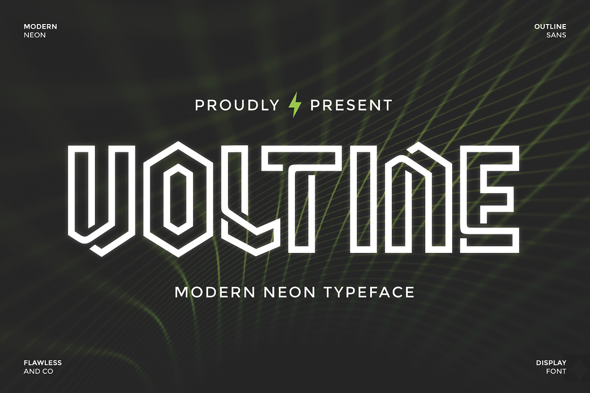 Voltine - Modern Neon Typeface, a Font by Flawless And Co (Photo 1 of 10)