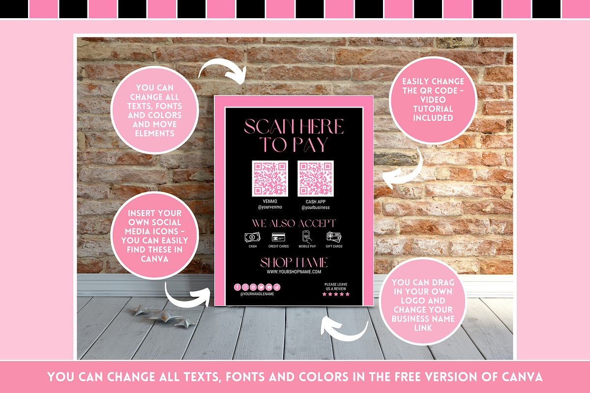 Black & Pink Scan to Pay Sign, a Flyer Template by SunshineStudioBoutique (Photo 4 of 11)