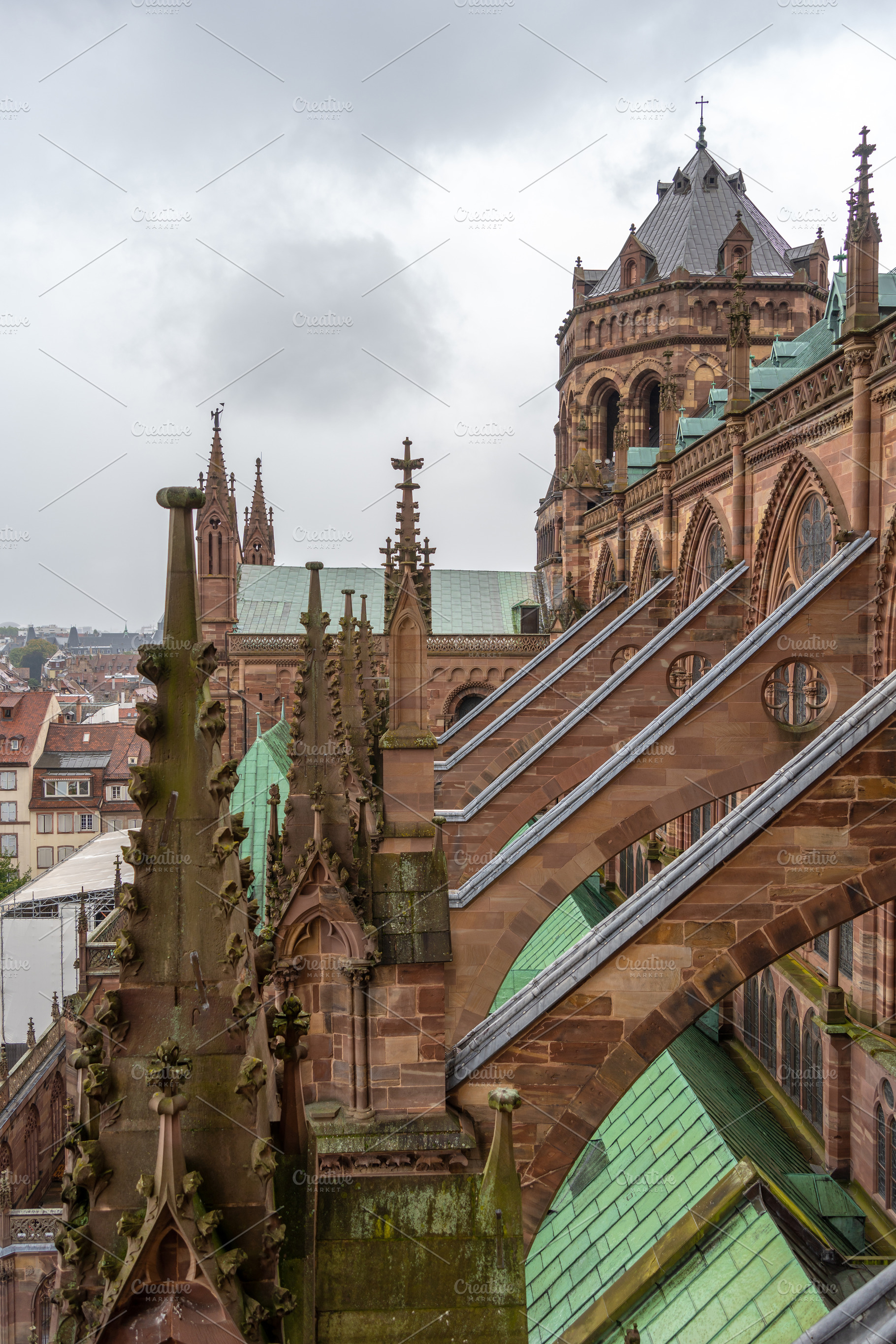 Roof and flying buttresses of Strasbourg Cathedral in France, an Architecture Photo by GoodGoods