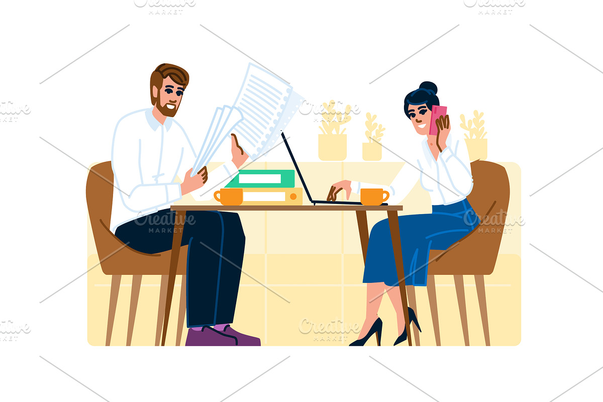 freelance work in cafe vector, a Person Illustration by pikepicture