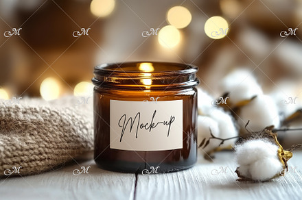 Candle in Amber glass photo Mockup