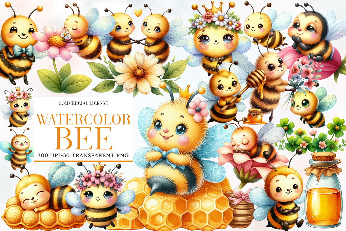 Bee Watercolor Clipart, an Illustration by Designworld (Photo 1 of 5)