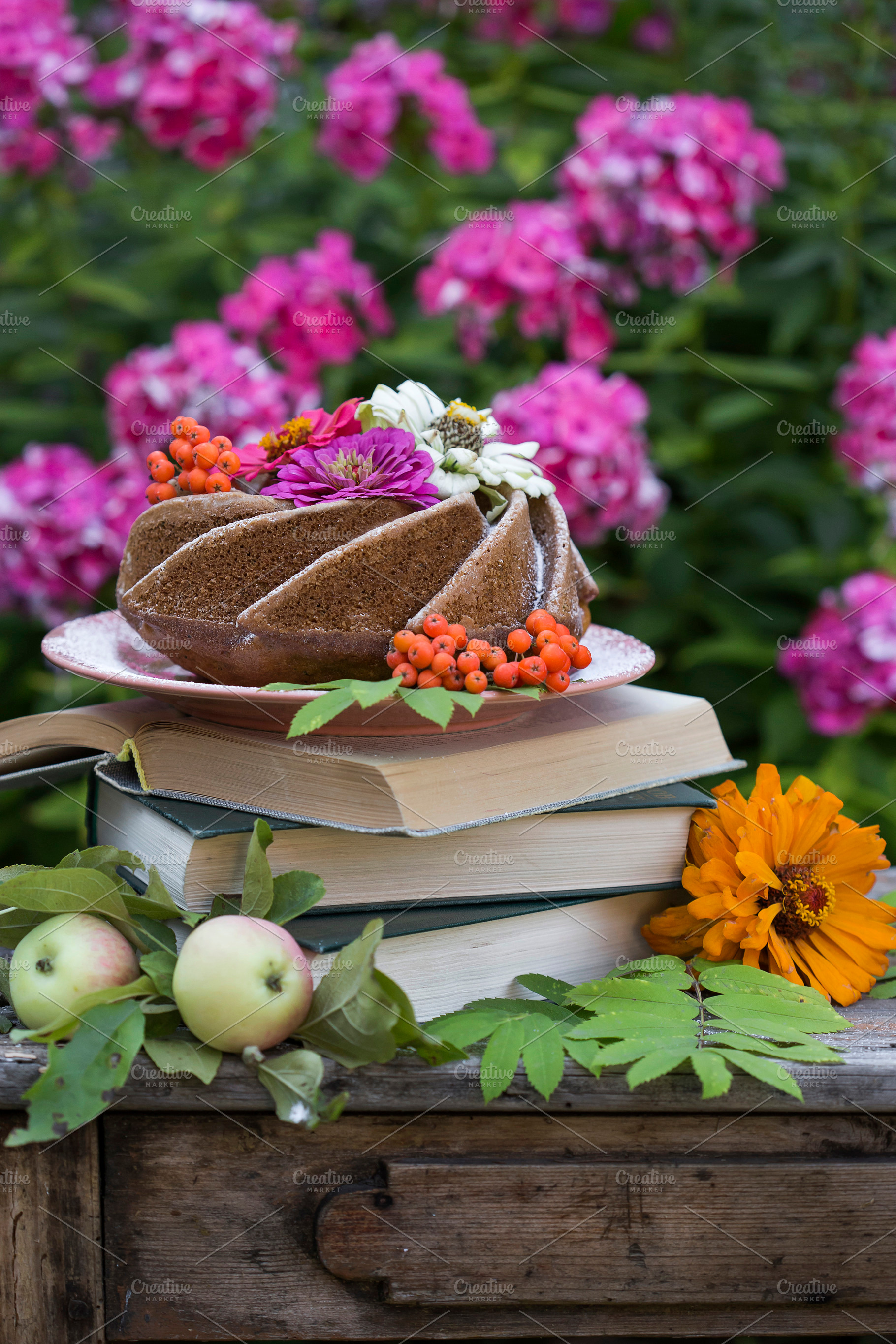 Homemade bundt cake on a old table stock photo containing autumn and baked, a Food & Drink Photo by Marina_Pronina
