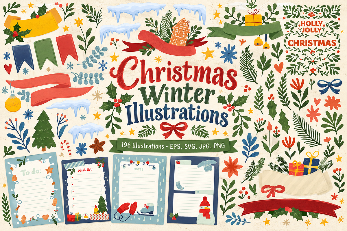 196 Xmas Illustrations Bundle, a Seasonal Illustration by Anna Studio (Photo 1 of 12)