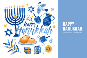 Happy Hanukkah Set And Backgrounds