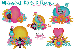 Colorful Whimsical Birds & Flowers