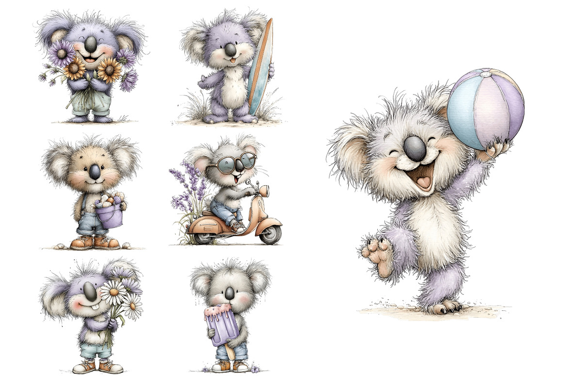 Summer Koala PNG Clipart Bundle, a Seasonal Illustration by Nicolle's Colorful Art (Photo 4 of 4)