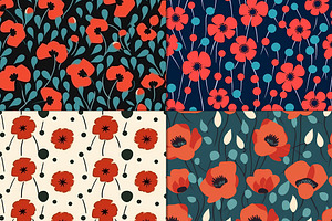 20 Seamless Poppy Flowers Patterns