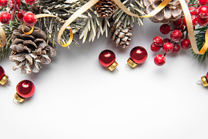 Christmas holiday border decorating white background with copy s, a Holiday Photo by Olena Rudo