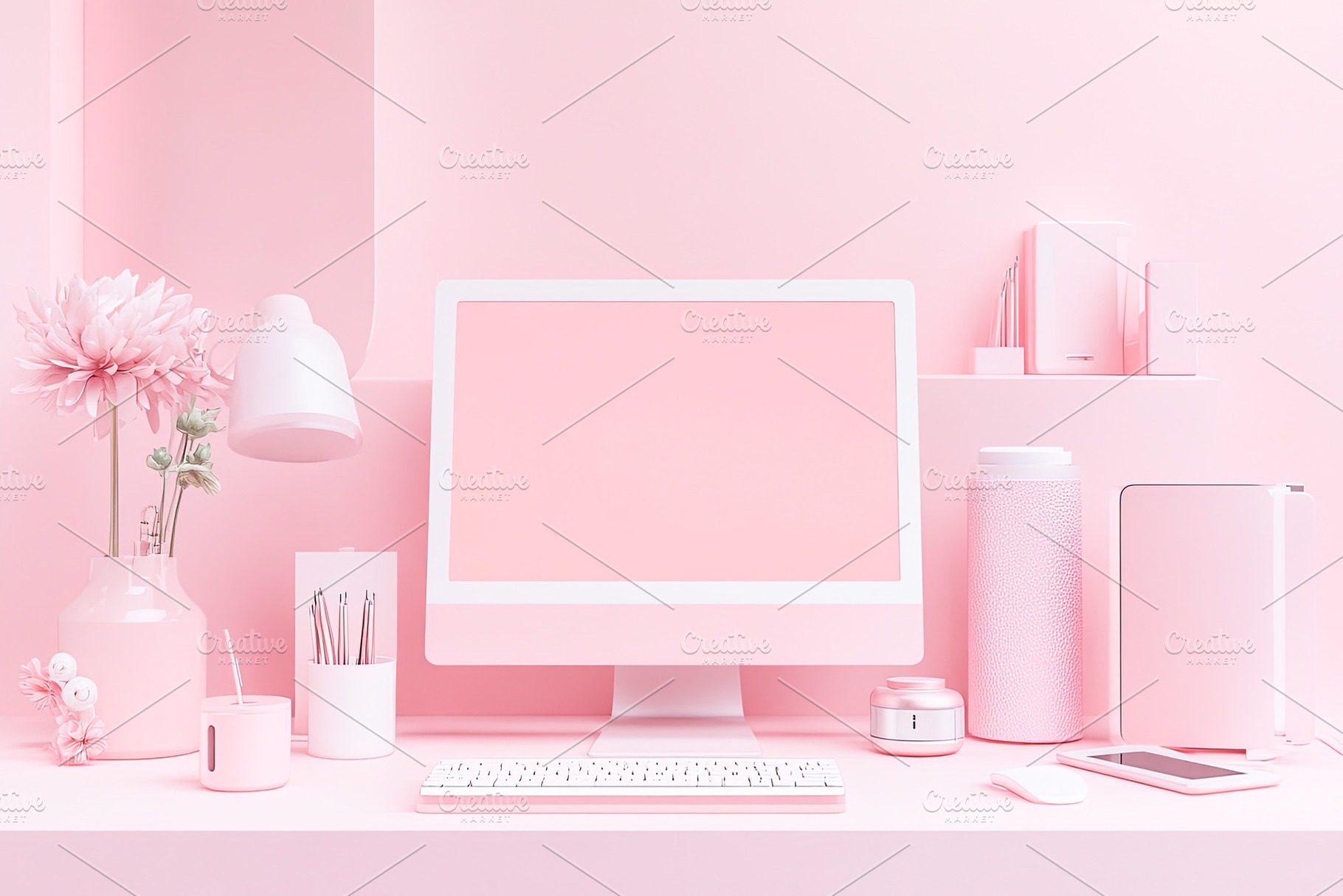 Aesthetic Pink Workspace Setup, an Abstract Photo by Ales Munt