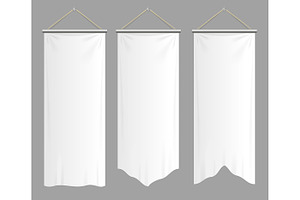 Textile Banners With Folds Set.