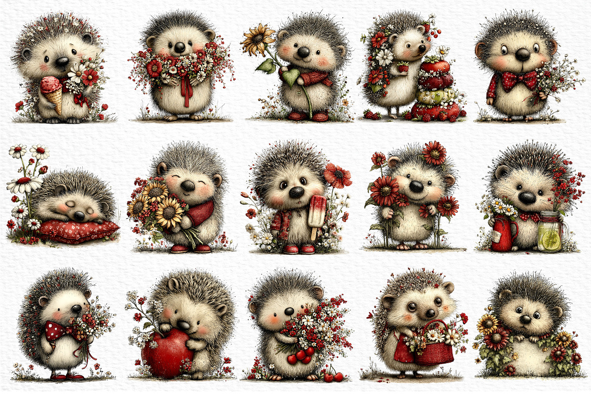 Whimsical Summer Hedgehog Clipart, an Illustration by Craft Nest (Photo 6 of 12)