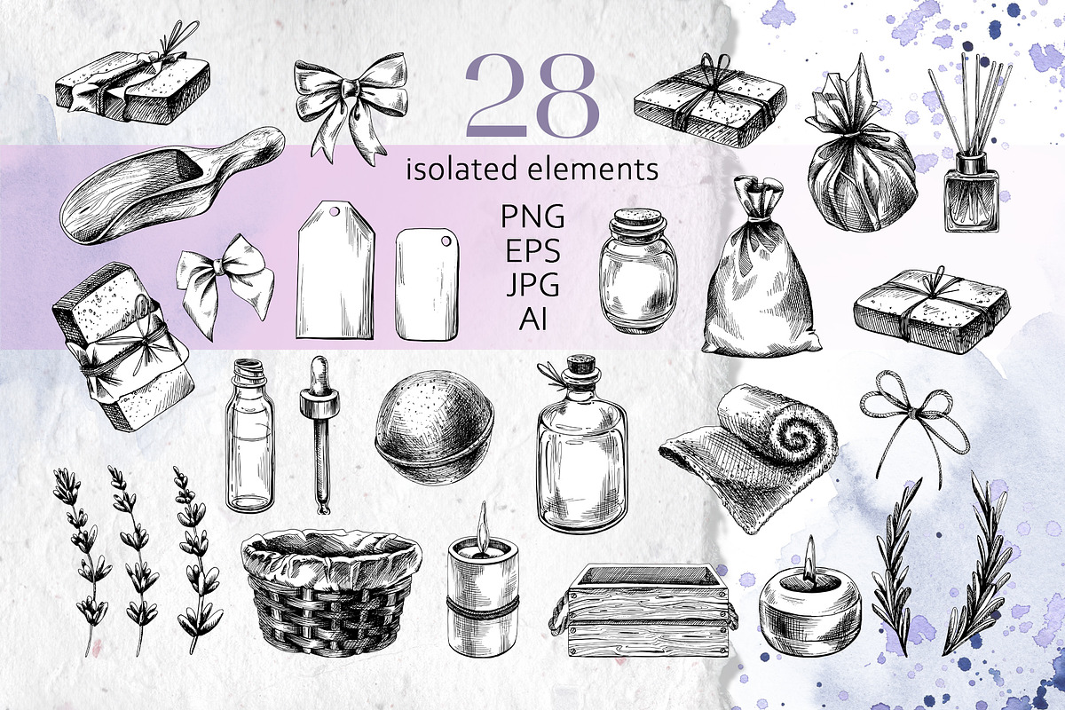 Cosmetics lavender SPA line clipart, an Illustration by NATASHA CHU (Photo 2 of 16)