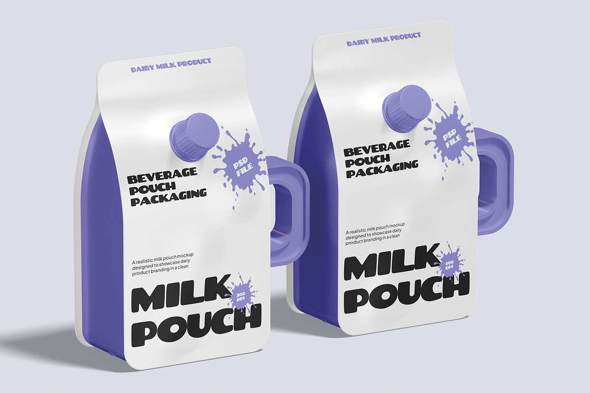 Milk Pouch Mockup, a Packaging Mockup by Unerispace (Photo 2 of 5)