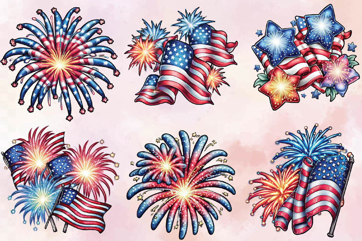 Fireworks 4th of July Watercolor Cli, an Illustration by SVGArt (Photo 7 of 9)